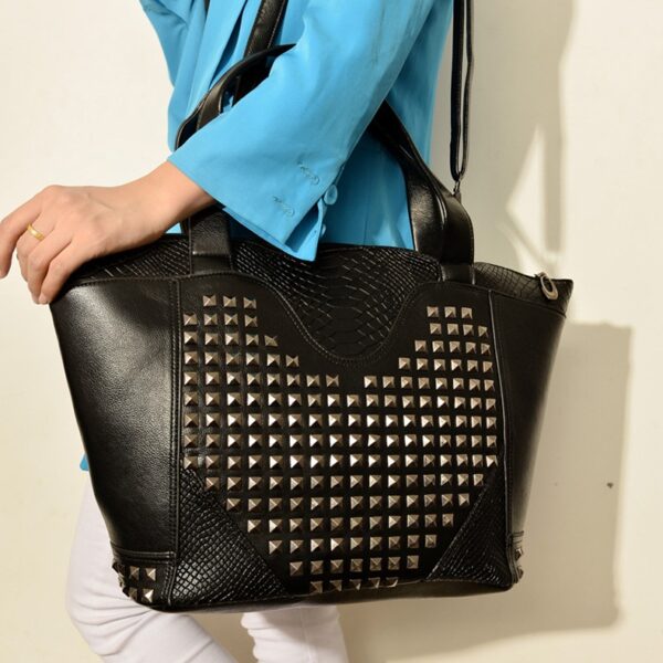 studded rivet plus size black leather bag