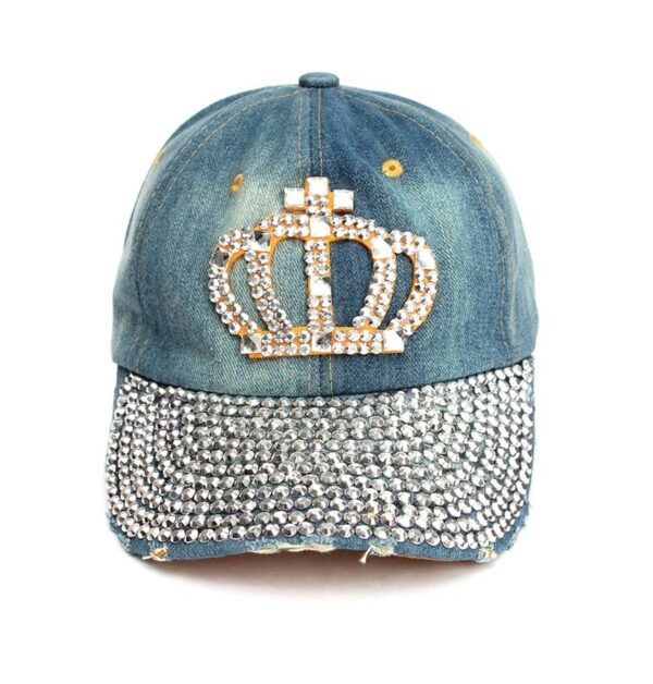 studded rivet rhinestone blue queen denim hat