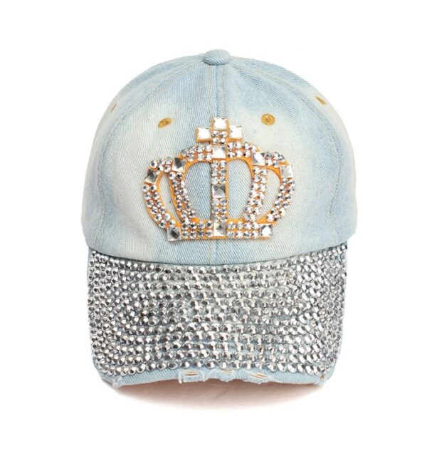 studded rivet rhinestone ice blue queen denim hat