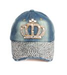 Rhinestone Studded Embellished Queen Crown Denim Hat