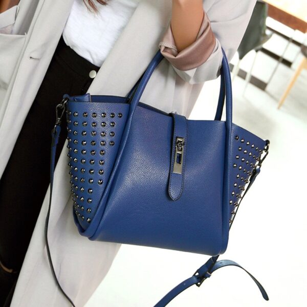 studded rivet sax blue trapeze women sleeve bag