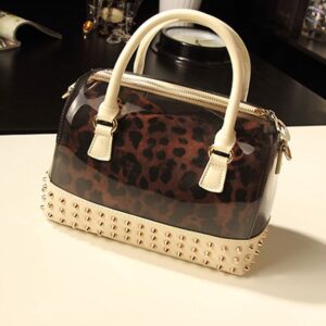 studded rivet silicone leopard black sleeve bag