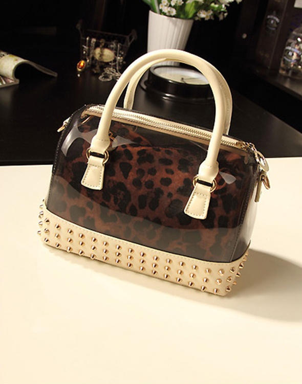 studded rivet silicone leopard black sleeve bag