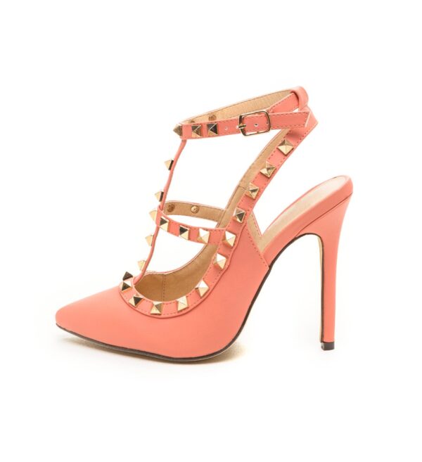 studded rivet strappy powder nude buckled leather stiletto