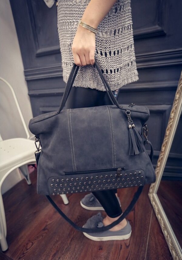Studded Tassel Vegan Suede Shoulder Bag 3 studded rivet suede black sleeve bag
