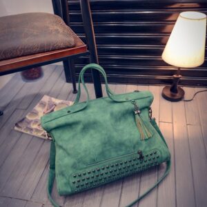 studded rivet suede green sleeve bag
