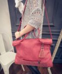 Studded Tassel Vegan Suede Shoulder Bag
