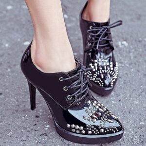 studded rivet women high heel black oxford shoes