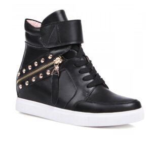 Edgy Studded Zipper Genuine Leather Sneakers
