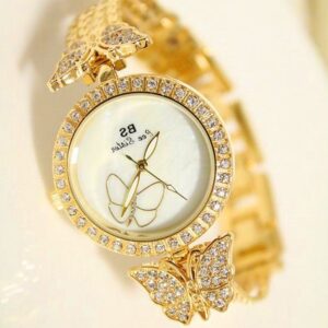 swarovski rhinestone embellished with butterfly gold sleeve watch