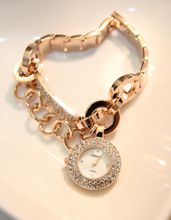 Sparkling Luxury Crystal Bracelet Watch 3 swarovski rhinestone gold color bracelet watch