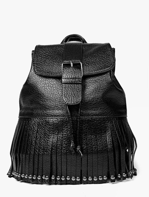 tasseled black embossed leather backpack rucksack