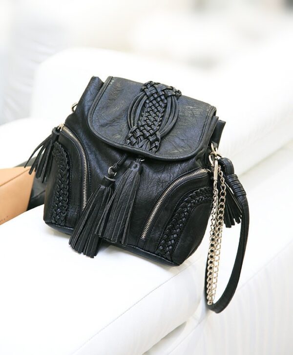 Bohemian Woven Tassel Chain Crossbody Bag 6 tasseled chained black cross bag