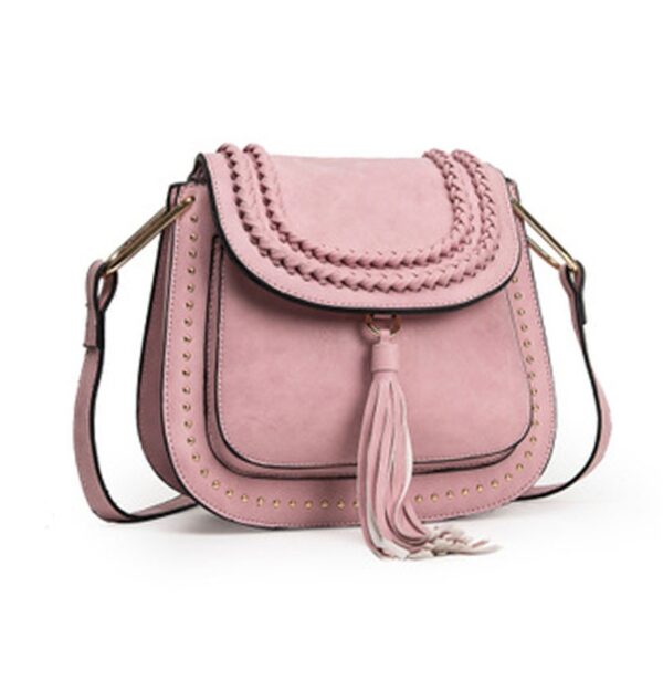 Stunning Tassel Woven Studded Vegan Crossbody Bag 7 tasseled studded rivet pink cross shoulder bag