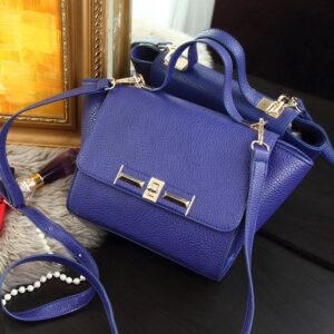 trapeze blue leather sleeve bag