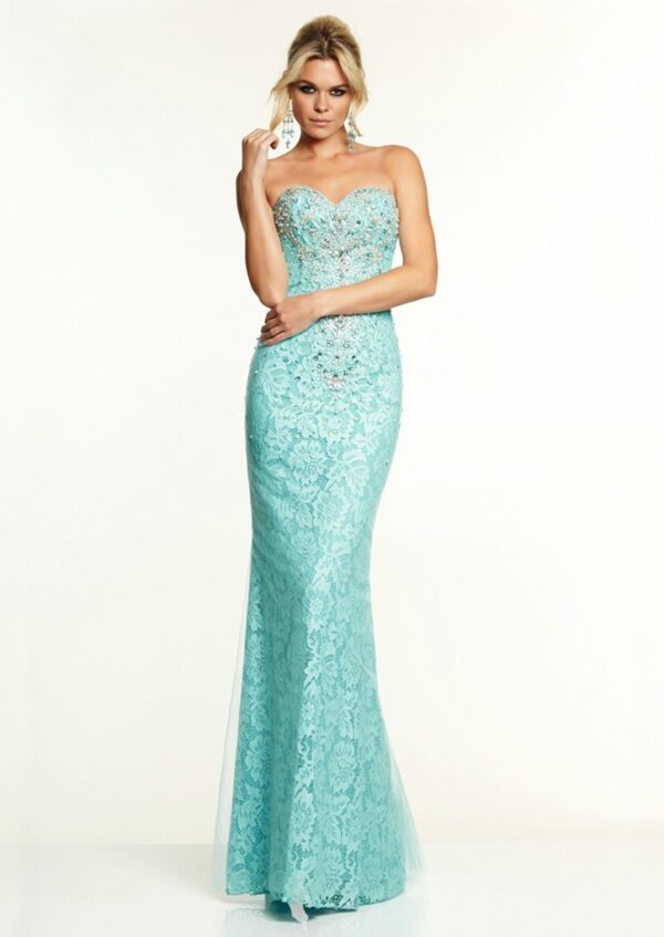 turquoise color strapless lace evening dress night dress