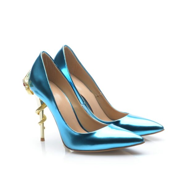 Exotic Snake Heel Detail Patent Stiletto Pumps 1 turquoise snake heel detail patent stiletto