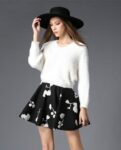 V-Neck Sweater Floral Mini Skirt Set