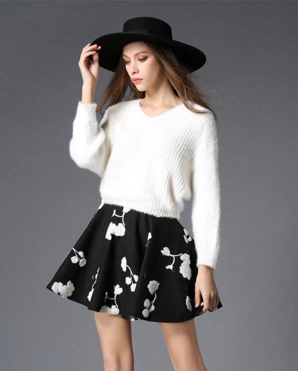 v neck collar wool with sweater vintage dress