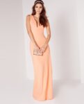 V-Neck Powder Peach Maxi Dress with Slit