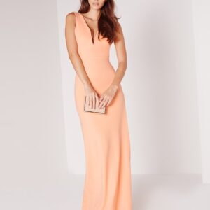 V-Neck Powder Peach Maxi Dress with Slit
