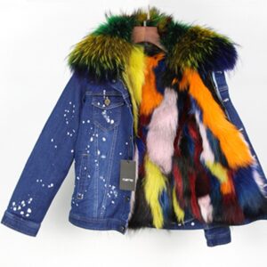 very colored fur lined denim jacket