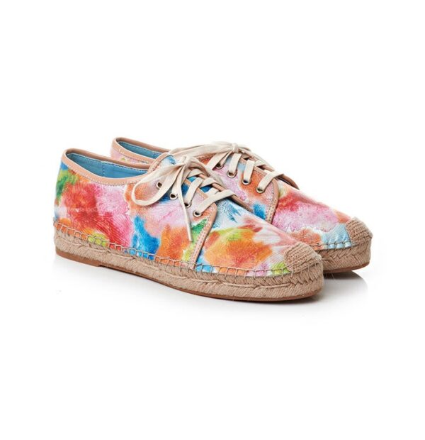 very colored patterned lace up espadrille shoes