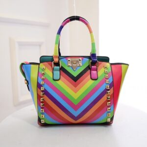 Rainbow Sleek Studded Vegan Leather Trapeze Bag