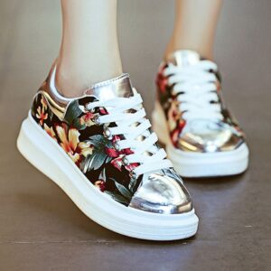 Vintage Floral Print Metallic Toe Chunky Platform Sneakers