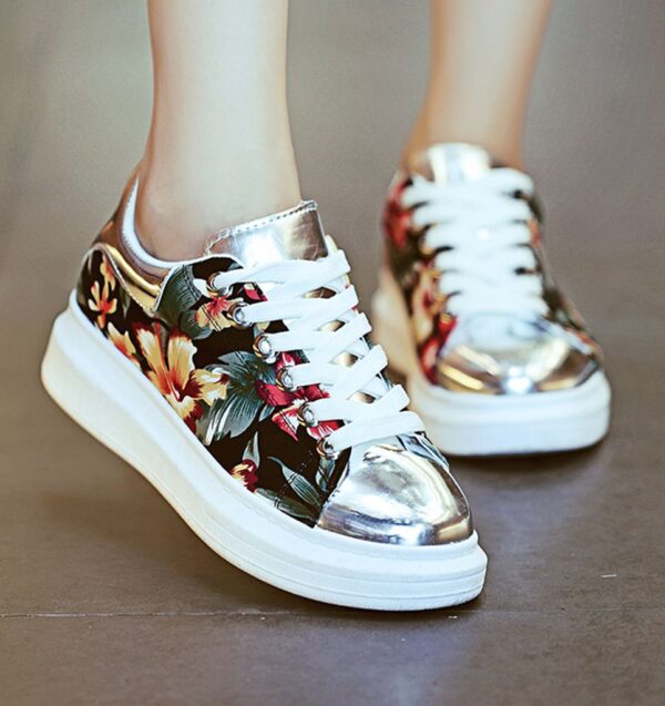 Vintage Floral Print Metallic Toe Chunky Platform Sneakers 1 very colored toe metal patterned sport shoes