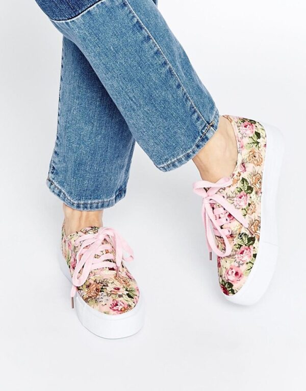 Vintage Floral Platform Sneakers 1 vintage high soled floral patterned sneaker