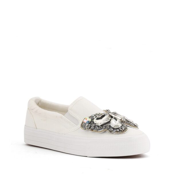 Luxurious Sparkling Butterfly Crystal Stone Embellished Sneakers 1 white butterfly rhinestone detail espadrille shoes