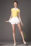 Peter Pan Collar Top Chiffon Shorts Skirt Set
