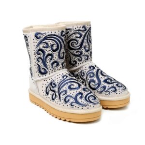 Stylish Embroidered Studded Suede Warm Winter Boots