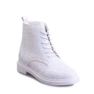white glittery lace up women boot