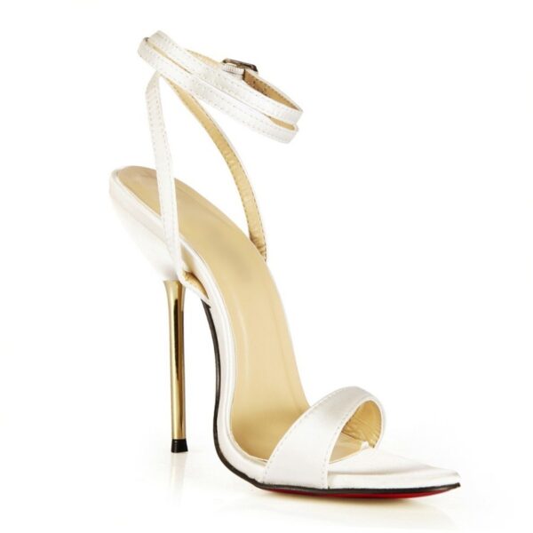 white metal women high heel buckled sandals