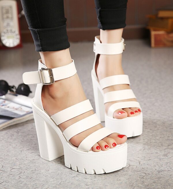 white platform heel strappy sandals