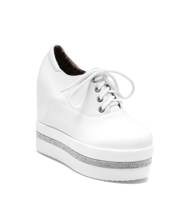 white rhinestone platform women hidden increasing height heel shoes