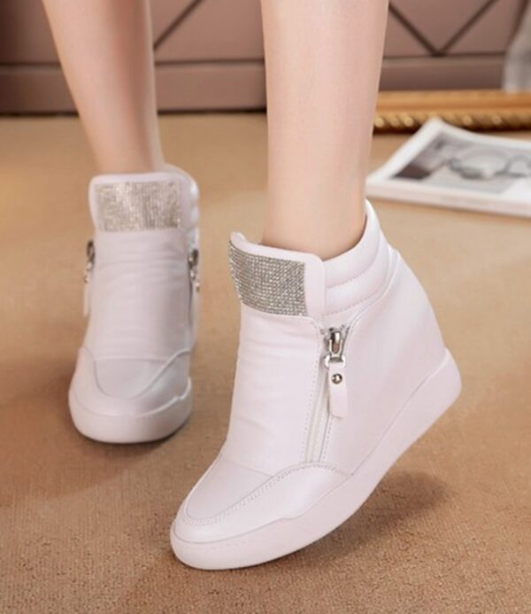 white rhinestone women hidden increasing height heel sneaker