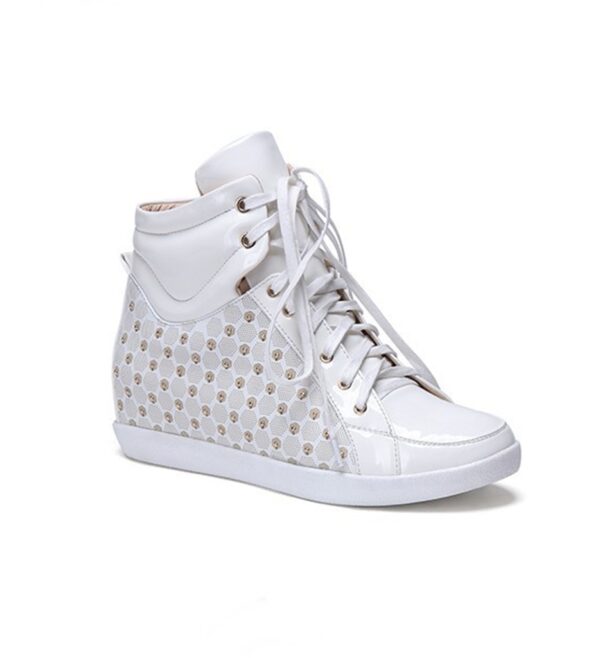 Shiny Patent Leather Hidden Heel Sneakers 1 white shiny leather women hidden increasing height heel sneaker