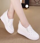 Sparkling Metal Stud Embellished Hidden Heel Slip-On Sneakers