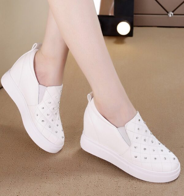 white shiny rhinestone women hidden increasing height heel shoes