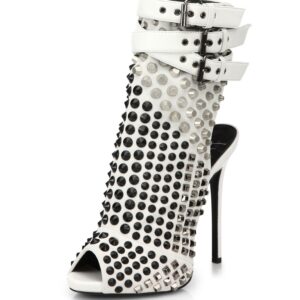 Bold Studded High Heel Sandals - Black & White