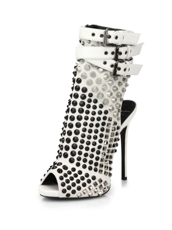 white studded rivet high heel sandals