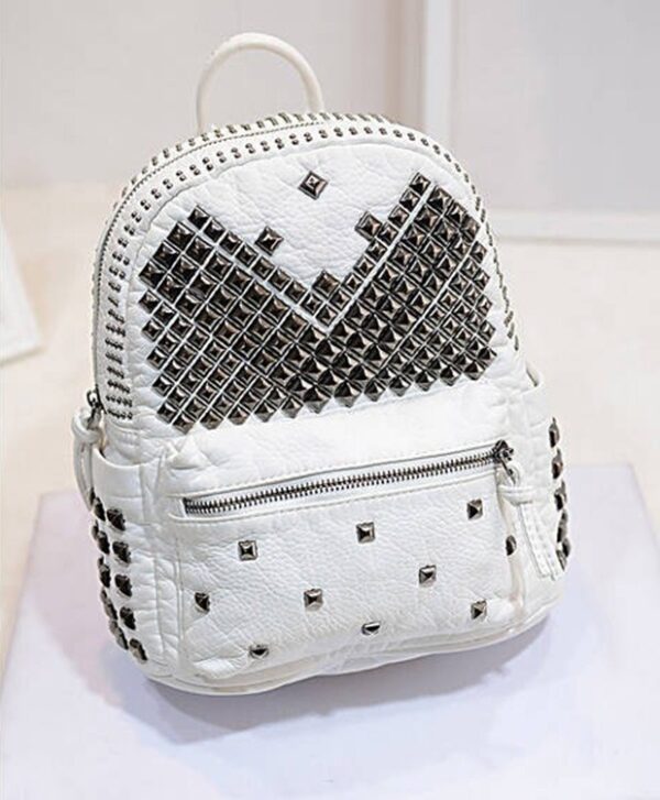 Trendy Studded Vegan Leather Backpack 1 white studded rivet leather backpack rucksack
