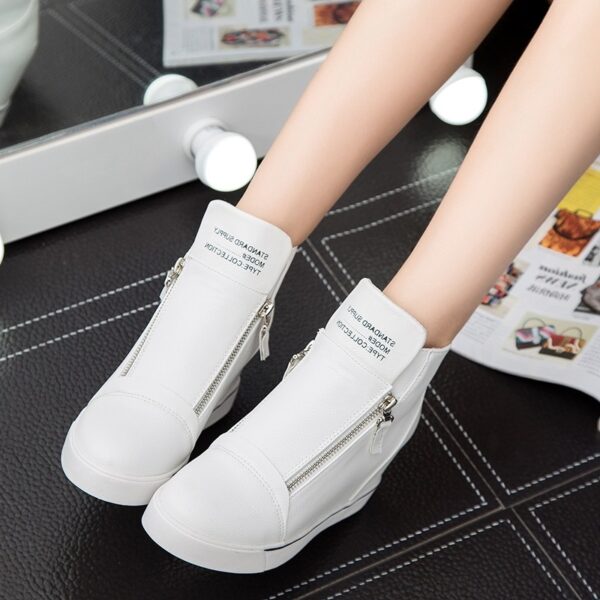 Black White Red Hidden Heel Zipper Sneakers 5 white women hidden increasing height heel double zip up sneaker