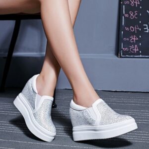 Sparkling Rhinestones Hidden Heel Platform Sneakers