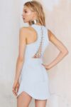 Ice Blue Lace-Up Back Asymmetric Mini Dress