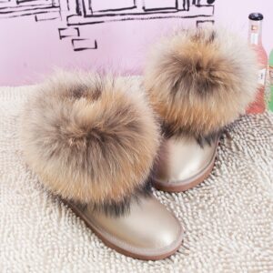 Suede Snow Boots with Real Fox Fur Trim