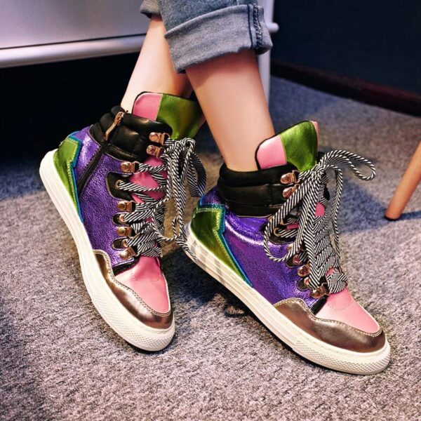 women genuine leather women hidden increasing height heel colored sneaker